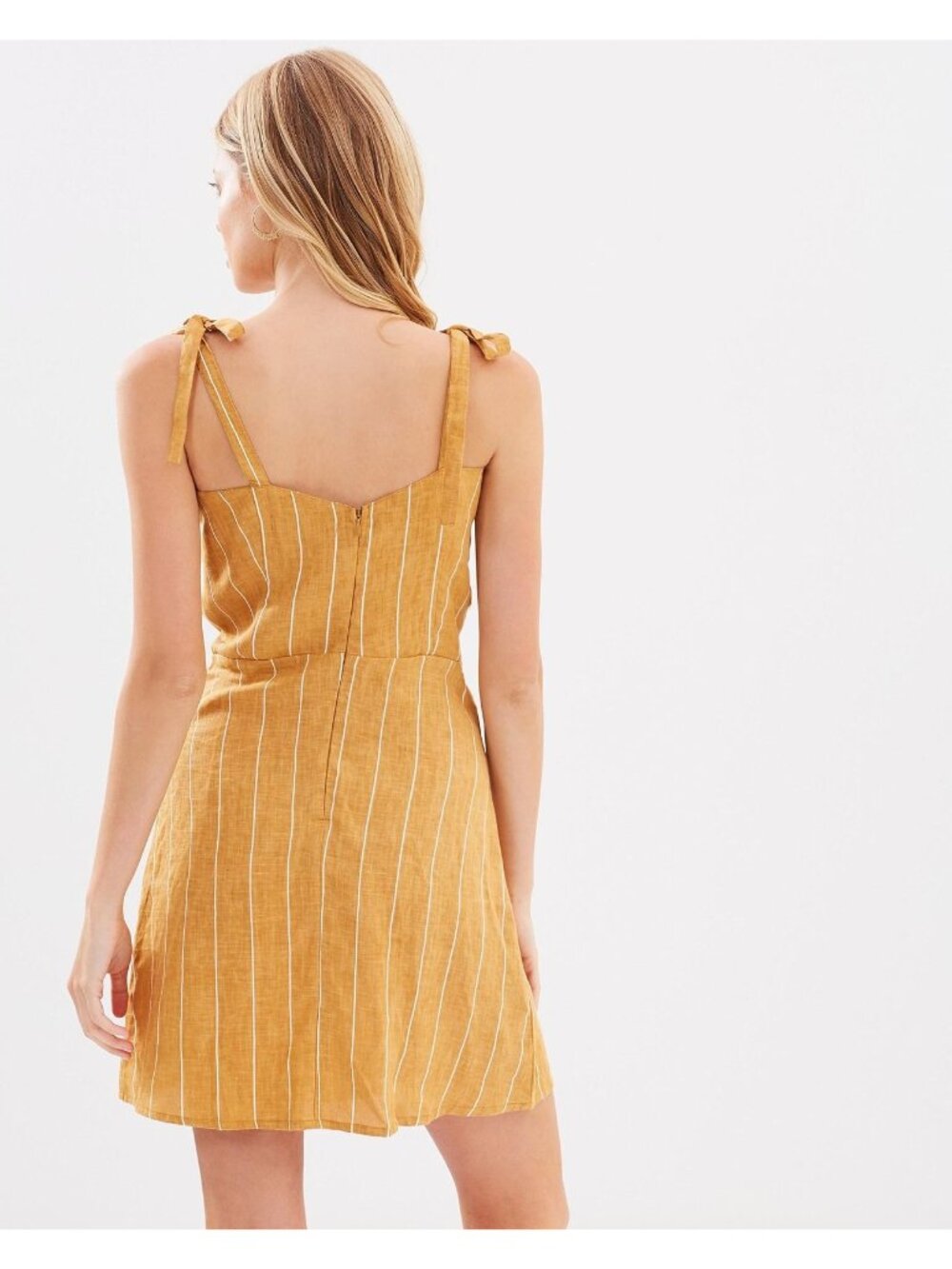Faithfull The Brand Striped Mini Dress Nautical 100% Linen Yellow Women's M (6) - Picture 2 of 8